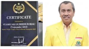 Gubernur Riau Syamsuar Raih Penghargaan Pejabat Publik Terpopuler 2023 dari Partai Golkar