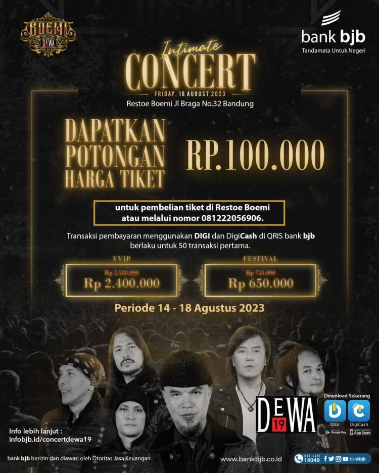 bank bjb Gelar INTIMATE CONCERT DEWA 19 di Kafe Restoe Boemi Braga, Nikmati Diskon Tiket dengan bjb DIGI dan DigiCash