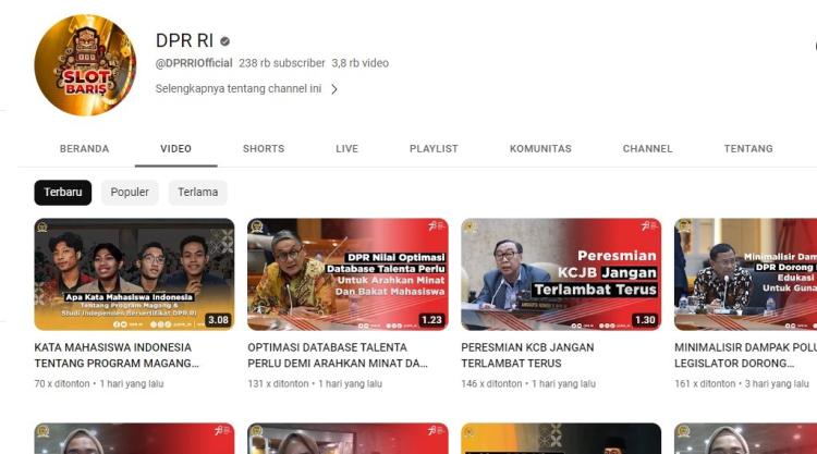 Akun YouTube DPR RI Diretas, Tayangan Judi Online Live 