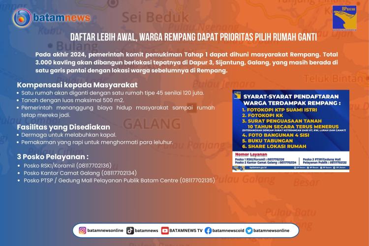 INFOGRAFIS: Daftar Lebih Awal, Warga Rempang Dapat Prioritas Pilih Rumah Ganti