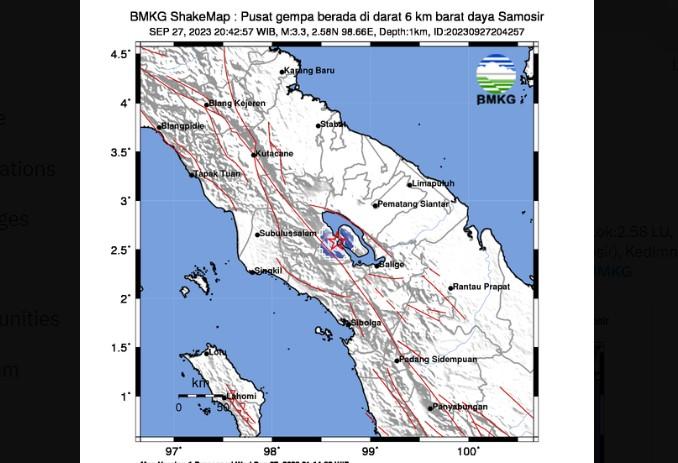 Gempa Bumi Magnitudo 3,3 Guncang Sumatera Utara