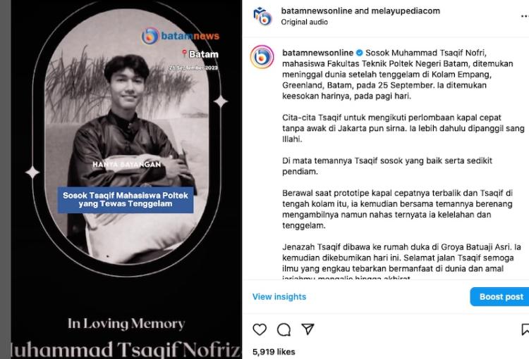 Mahasiswa Poltek Negeri Batam Tenggelam Saat Uji Coba Kapal, Cita-cita Sirna