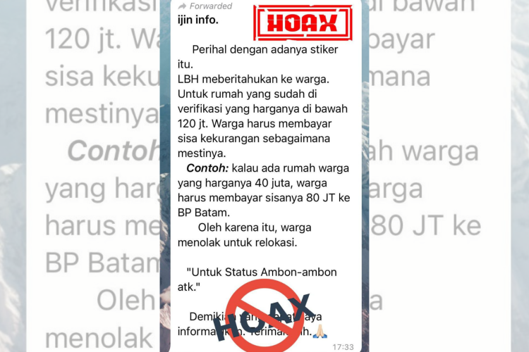 Beredar Berita Hoaks BP Batam Minta Warga Bayar Selisih Harga Rumah
