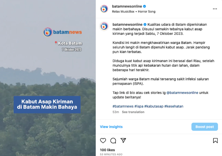 Kabut Asap di Batam Semakin Berbahaya: Sejumlah Warga Jatuh Sakit