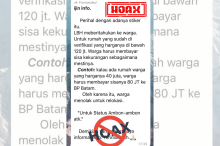 Beredar Berita Hoaks BP Batam Minta Warga Bayar Selisih Harga Rumah