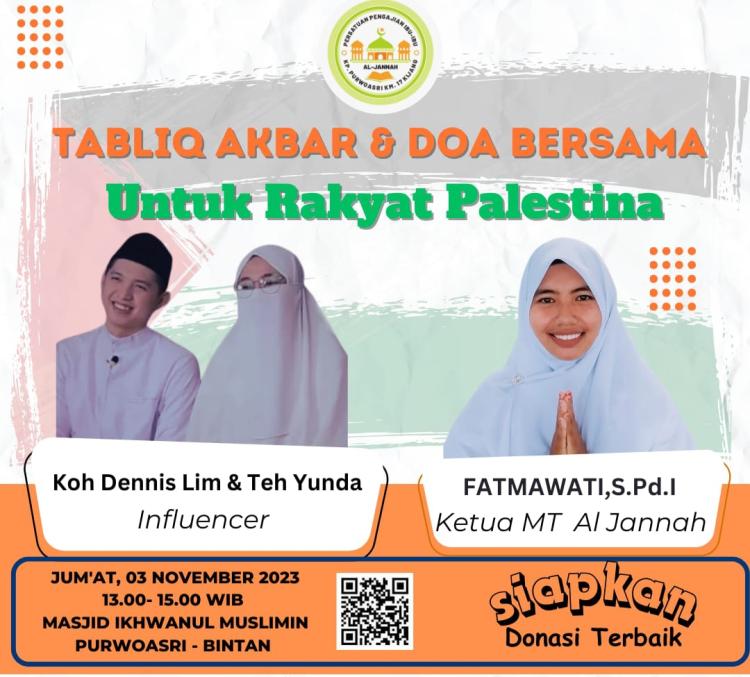 Tabligh Akbar di Bintan, Ustadz Koh Dennis Lim Gelar Doa Bersama untuk Palestina