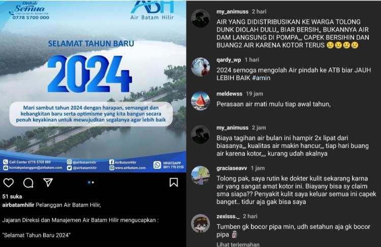 Warga Batam Curhat di Instagram ABH: Keluhkan Kualitas Air Bikin Penyakit Kulit