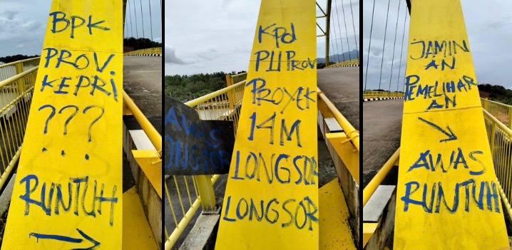 Ada Coretan Misterius di Jembatan Kuning Sanur Karimun, Tanda Bahaya?