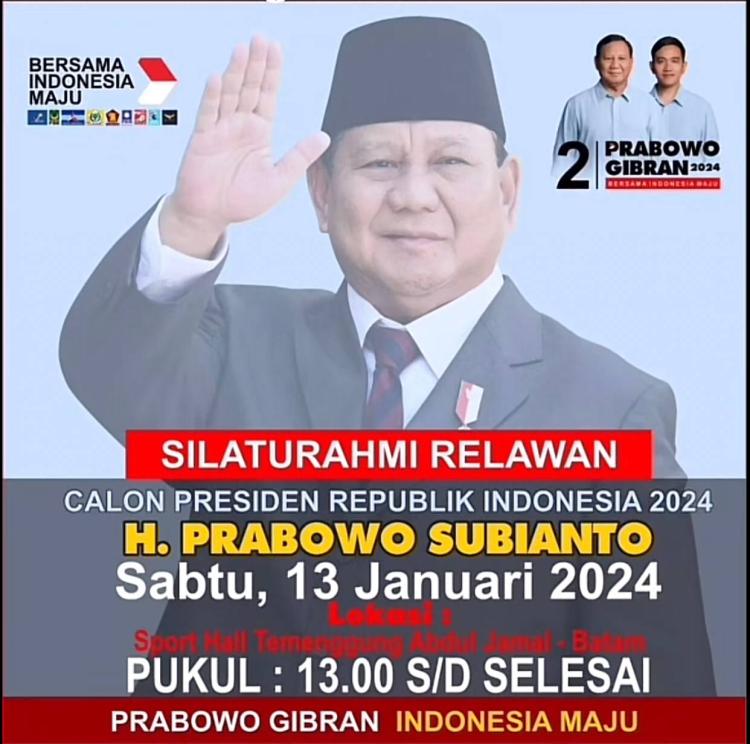 Prabowo akan Jadi Capres Pertama yang Datang ke Kepri, TKD Gelar Rapat Besar di Markas