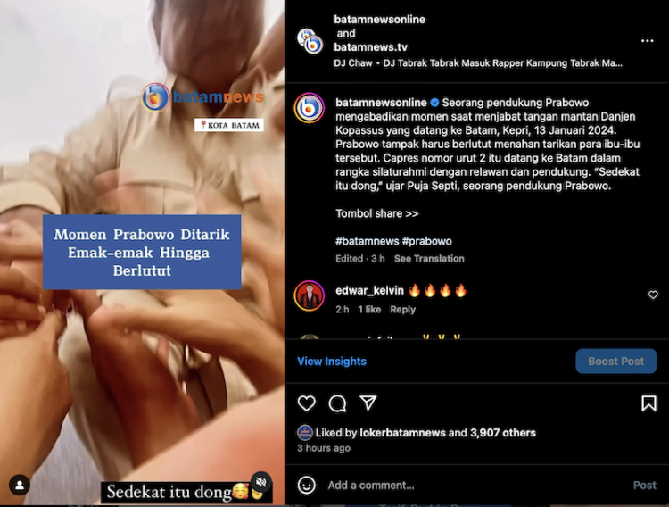 Prabowo ke Batam, Ditarik Emak-emak hingga Berlutut