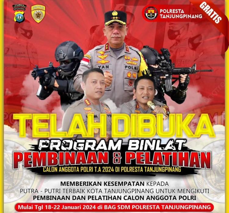 Polresta Tanjungpinang Buka Program Binlat Gratis untuk Calon Anggota Polri