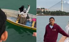 Momen Menparekraf Sandiaga Uno Diajak Selfie dari Atas Perahu Pancung di Barelang