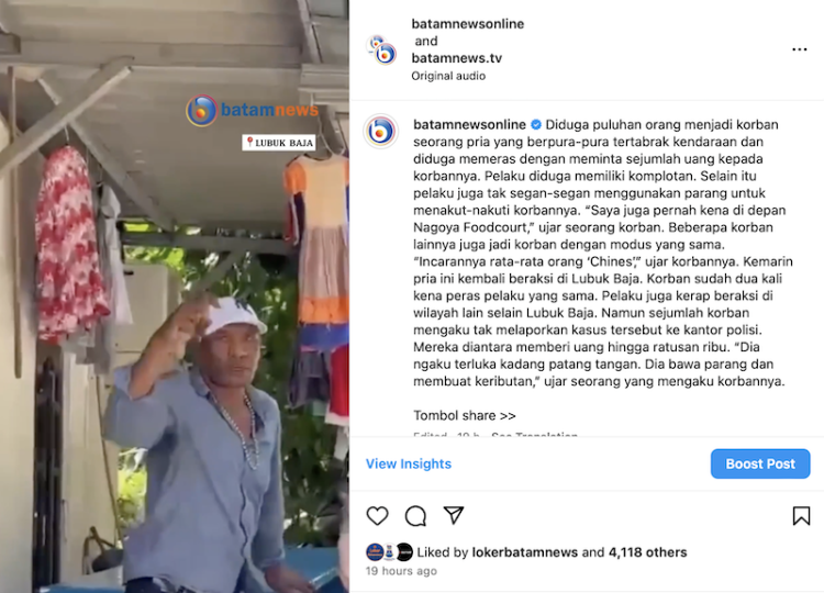 Puluhan Orang di Batam Diduga Jadi Korban Penipuan dengan Modus Menabrakkan Diri, Ancam Korban dengan Parang 