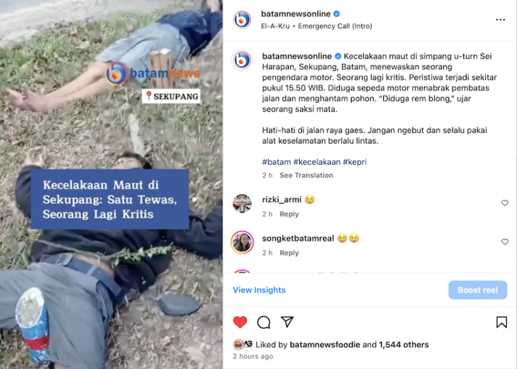 Kecelakaan Maut di Batam: Dua Korban Jiwa di Simpang U-Turn Sei Harapan