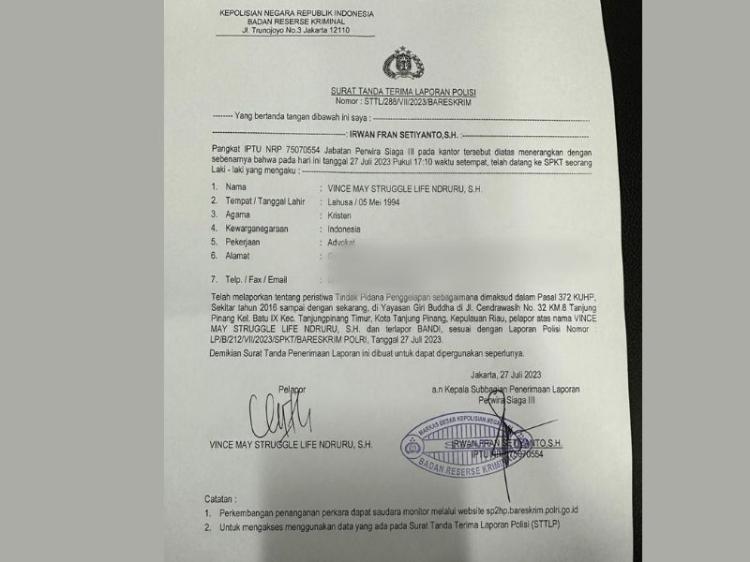 Diduga Gelapkan Sertifikat Tanah, Pengusaha Teh Prendjak Asal Tanjungpinang Dilaporkan ke Mabes Polri