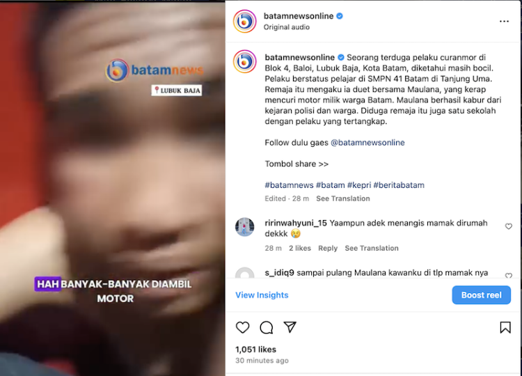 Siswa SMPN 41 Batam Terlibat Jaringan Pencurian Motor