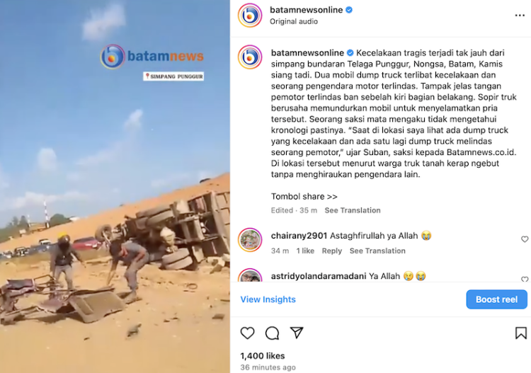 Kecelakaan Tragis di Bundaran Punggur Batam, Pria Terlindas Dump Truck Selamat dengan Luka Parah