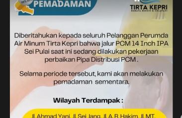 Gangguan Air Minum Tirta Kepri di Tanjungpinang, Sejumlah Daerah Terdampak