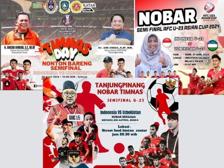 Tiga Kandidat Bakal Calon Wali Kota Tanjungpinang Gelar Nobar Timnas U-23, Siapa yang Meriah?