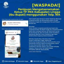 Waspada, Modus Penipuan via WhatsApp Mengatasnamakan Ketua PKK Kabupaten Lingga Maratusholiha Nizar