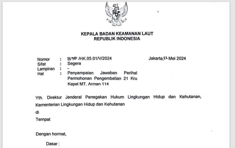Kuasa Hukum MT Arman Pertanyakan Alasan Bakamla Zona Barat Enggan Mengembalikan ABK ke Atas Kapal