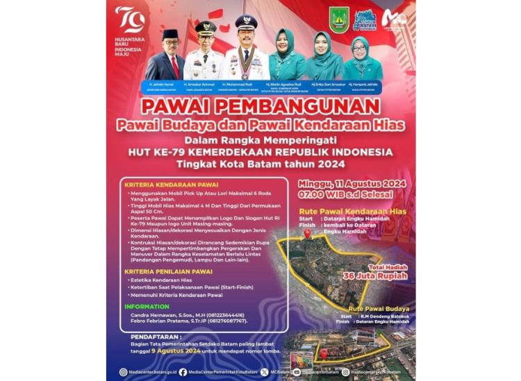 Pemko Batam Ajak Warga Meriahkan HUT RI ke-79, Ada Pawai Pembangunan Berhadiah Puluhan Juta