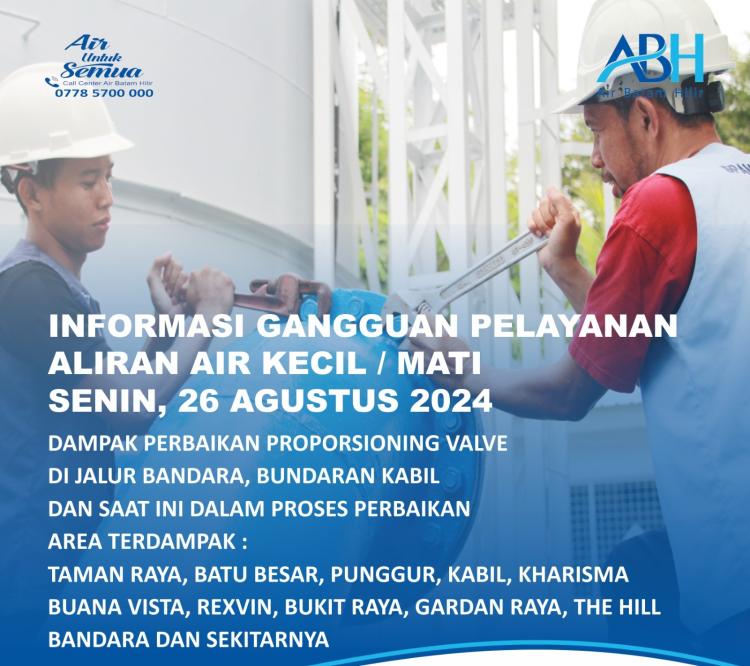 Perbaikan Valve di Jalur Bandara Kabil, Suplai Air di Sejumlah Area Batam Terganggu
