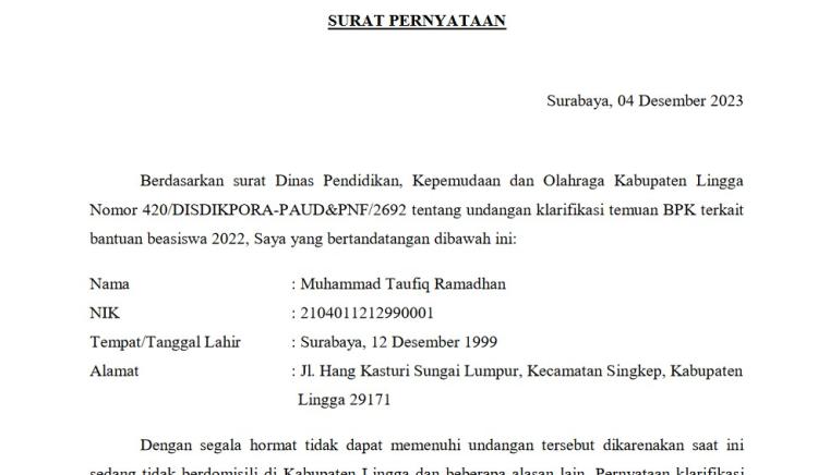 Kabupaten Lingga Minta Beasiswa yang Diberikan Dua Tahun Lalu pada Mahasiswa Dikembalikan, Nilainya Cuma 2,5 Juta