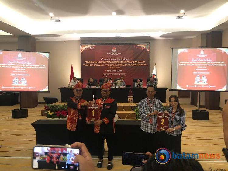 KPU Batam Tetapkan Nomor Urut Pasangan Calon Walikota: Nuryanto-Hardi S Hood Nomor 1, Amsakar-Li Claudia Nomor 2