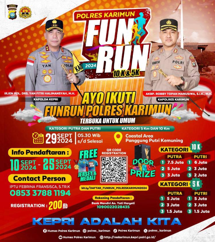 Polres Karimun Gelar Fun Run 2024 Meriahkan HUT Lantas, Hadiah Jutaan Rupiah untuk Pemenang