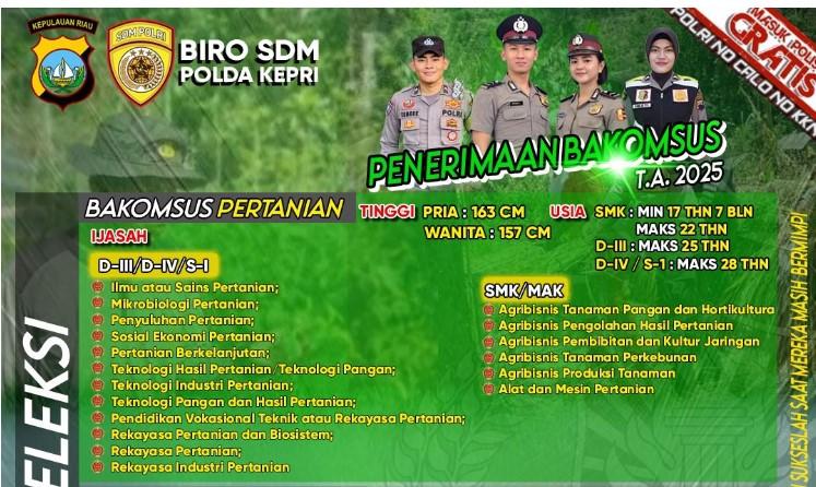 Bintara Polri 2024: Rekrutmen Kompetensi Khusus Pertanian, Peternakan, Perikanan, Gizi, dan Kesehatan Masyarakat
