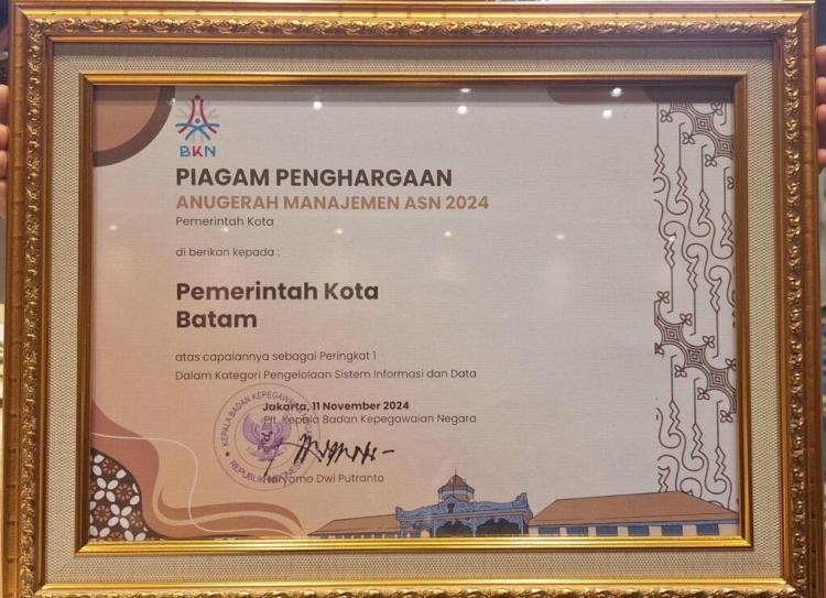 Pemko Batam Raih Penghargaan Terbaik Nasional dalam Anugerah Manajemen ASN 2024