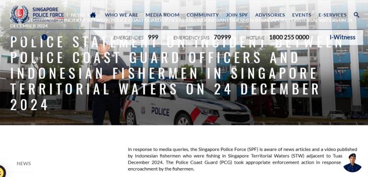 Polisi Singapura Tanggapi Insiden Nelayan Indonesia di Batam yang Masuk Perairan Teritorial Singapura