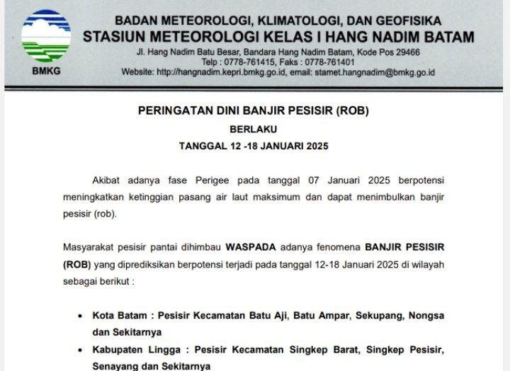 Waspada! Banjir Rob di Kepri, Berikut Daerah yang Berpotensi Terdampak
