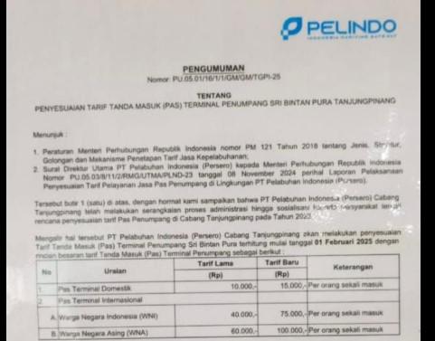 Tanpa Sosialisasi, Pelindo Naikkan Tarif Masuk Pelabuhan Sri Bintan Pura per 1 Februari 2025