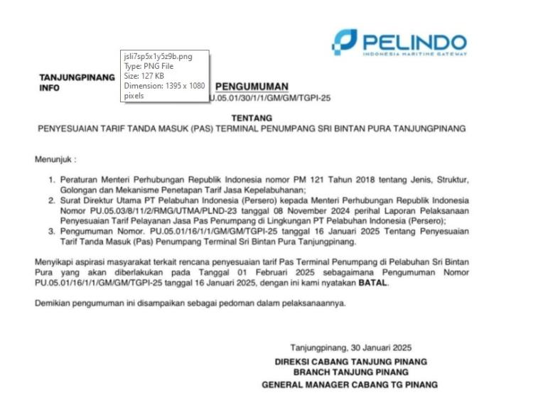 PT Pelindo Batalkan Kenaikan Tarif Pass Pelabuhan Sri Bintan Pura, Fokus Tingkatkan Fasilitas