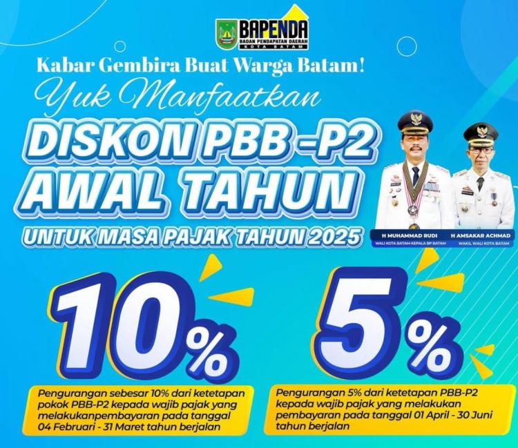 Bapenda Batam Tawarkan Diskon PBB-P2 hingga 10% di Awal 2025: Ini Cara dan Jadwalnya