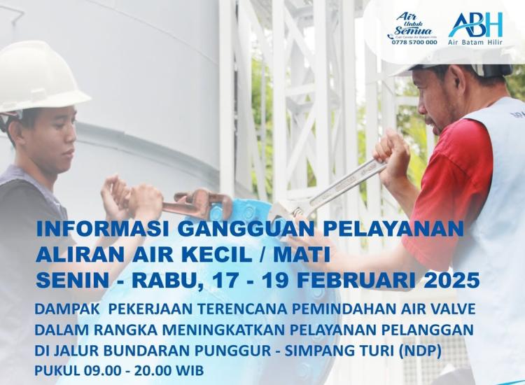 ABH Lakukan Pemindahan Air Valve, Suplai Air Beberapa Wilayah di Batam Terganggu Selamat 3 Hari Kedepan