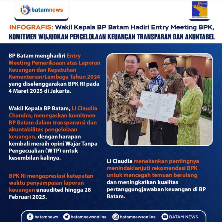 INFOGRAFIS: Wakil Kepala BP Batam Hadiri Entry Meeting BPK, Komitmen Wujudkan Pengelolaan Keuangan Transparan dan Akuntabel