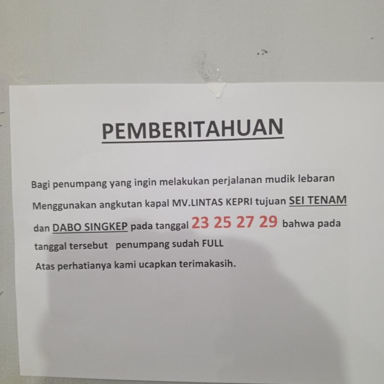 Ratusan Orang Terancam Gagal Mudik, Tiket Kapal Batam dan Tanjungpinang ke Kabupaten Lingga Ludes Sejak H-4 Lebaran