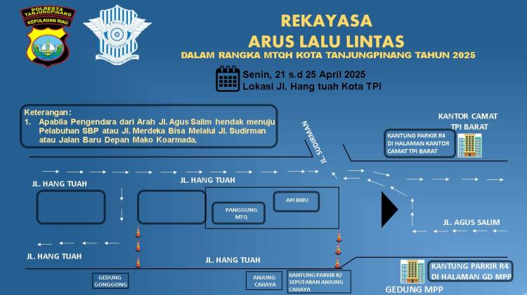 Jalan Ditutup! Ini Rute Alternatif Selama MTQH Tanjungpinang 21-25 April 2025