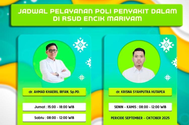 Catat! Jadwal Dokter Spesialis Penyakit Dalam di RSUD Encik Maryam Daik Lingga