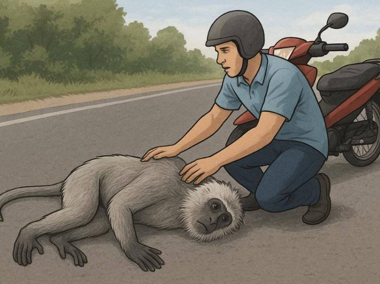 Lutung Tertabrak Motor di Southlink Tiban, Kondisinya Mulai Membaik
