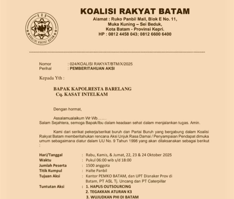 Ribuan Buruh Batam Geruduk PT ASL & Disnaker, Tuntut Hapus Outsourcing dan K3