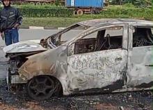 Mobil Alya Terbakar di Seraya Atas, Pengemudi Gagal Padamkan Api dengan Tiga Tabung Pemadam