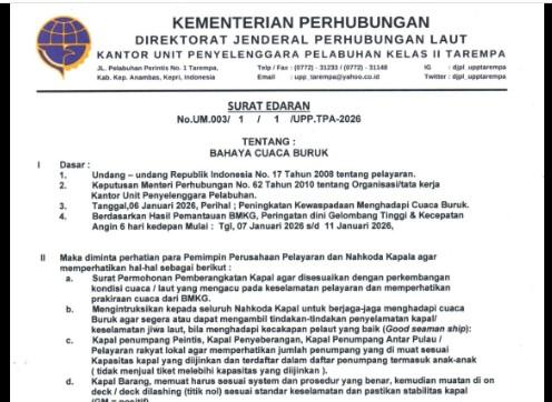 Cuaca Ekstrem 6–9 Januari 2026, KM Sabuk Nusantara 48 Tunda Keberangkatan