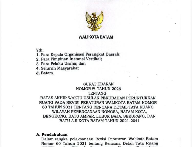 Batas Akhir Usulan Perubahan RDTR Batam 15 Januari 2026, Pemkot Tegaskan Tak Diperpanjang