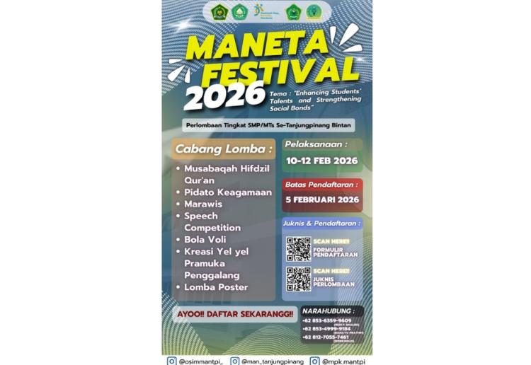 Gebrakan Baru! MAN Tanjungpinang Gelar Maneta Festival 2026, Undang Siswa SMP/MTs se-Tanjungpinang Bintan