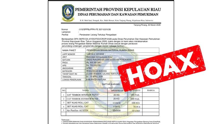 Waspada! Dinas Perkim Kepri Bantah Ada Lelang Material Rumah Dinas, Itu Penipuan