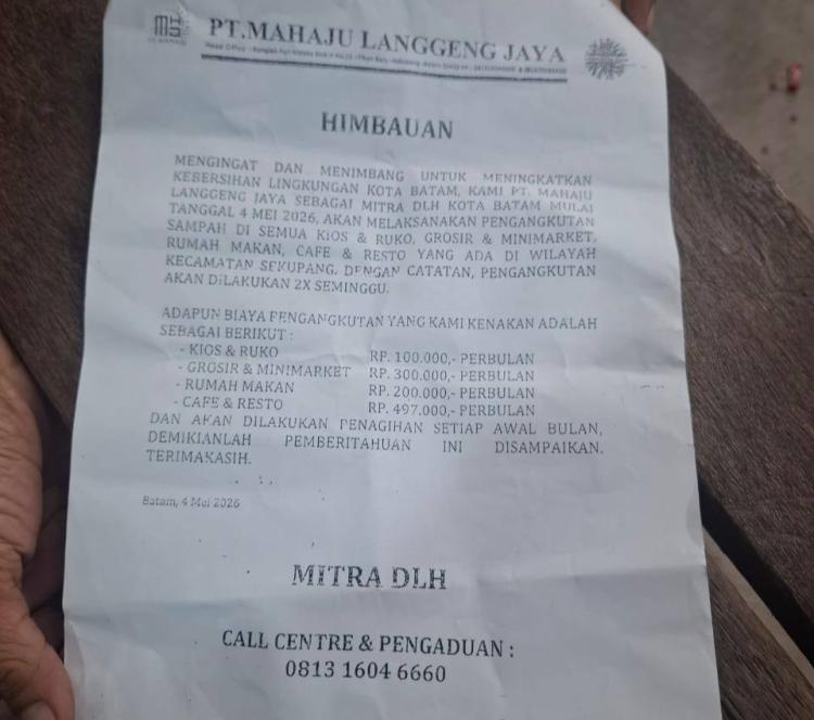 Tarif Sampah di Sekupang Batam Naik Drastis, Pelaku Usaha Protes Kebijakan Baru